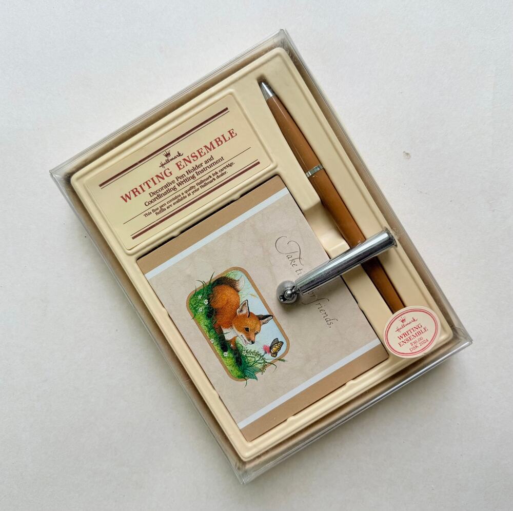 Vintage Hallmark Writing Ensemble Fox Notepaper Pen Holder Sealed NIB DSK 2024